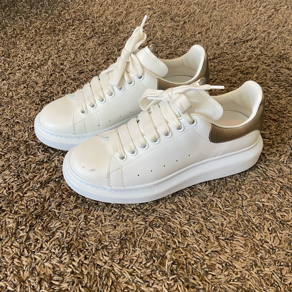 Alexander McQueen White and Gold Sneakers